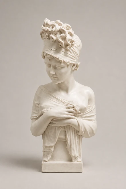 Busto feminino em porcelana branca com cabelos trabalhados, obra de Francisco Teixeira de cerca de 1920, Museu Vista Alegre