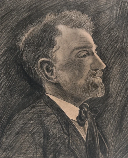 Desenho a carvão do retrato de Francisco Teixeira, escultor e patriarca da família