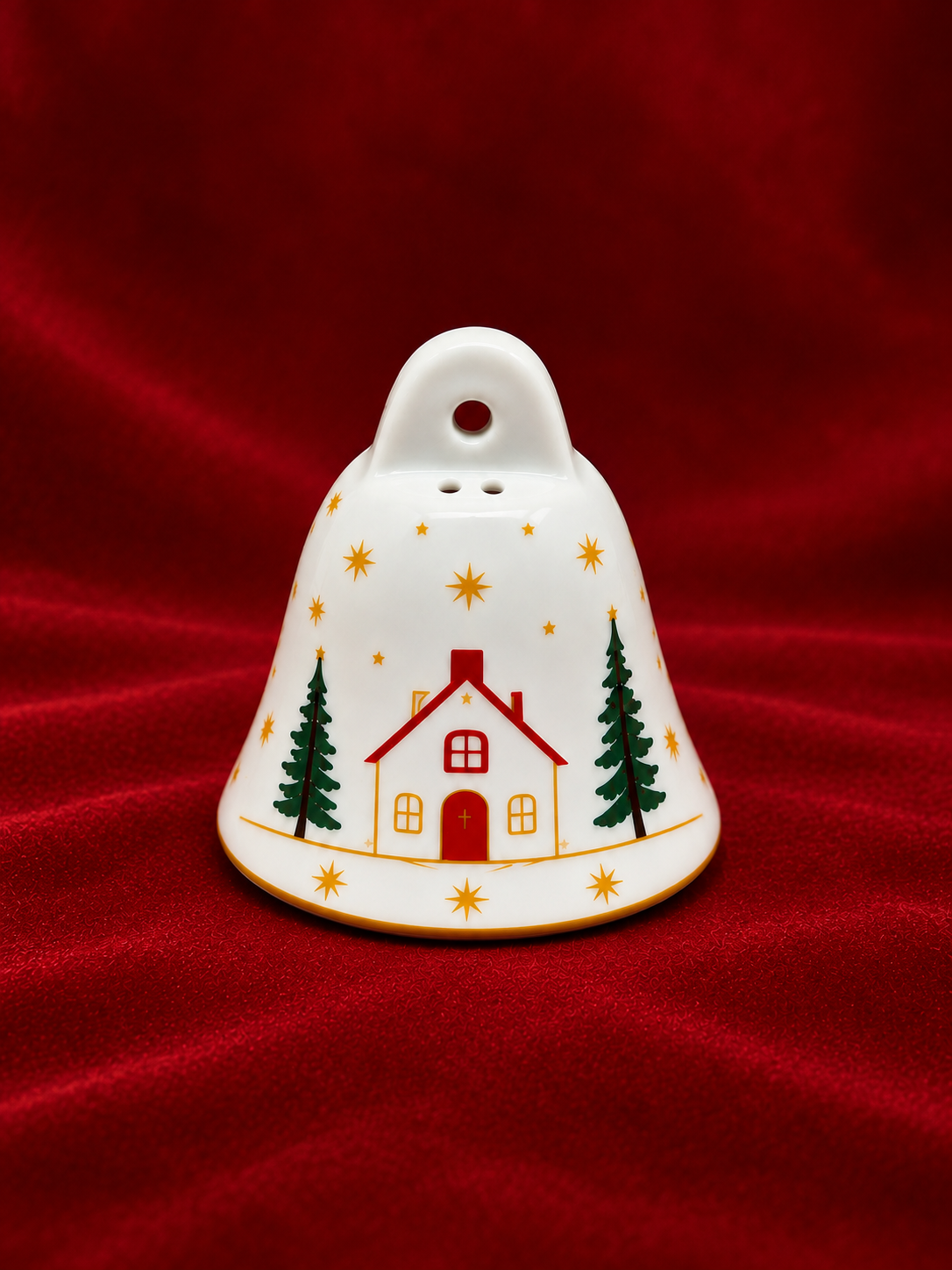Sino de Natal em porcelana com casa branca da Vila de Natal