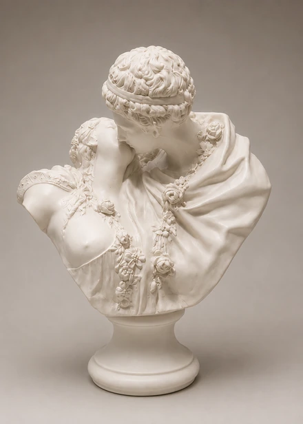 Busto em porcelana branca de Romeu e Julieta, obra de Francisco Teixeira, acervo do Museu Vista Alegre